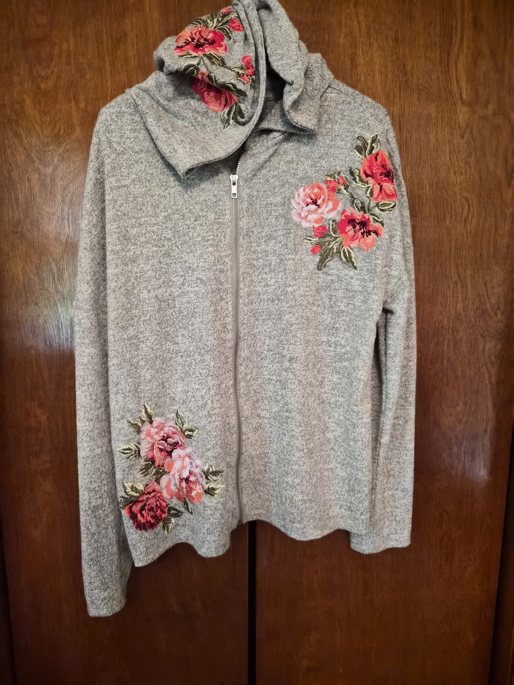 INC International Floral Embroidered Hooded Zip Up SweaterJacket- Size XL - Picture 2 of 11